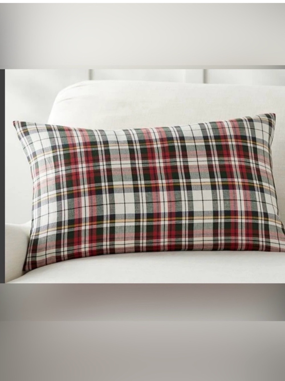 Pottery Barn Red, Green & White Plaid Accent Pillow Cover 16”x 26”